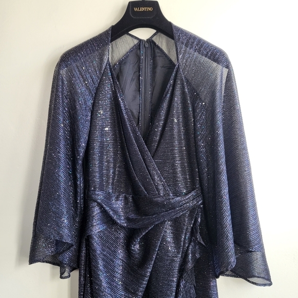 New Talbot Runhof Concavo1 Sprinkled Metallic Voile Wide Sleeve Midi Dress 6 US - Picture 14 of 17